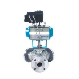 Pneumatic V-type three-way regulating ball valve